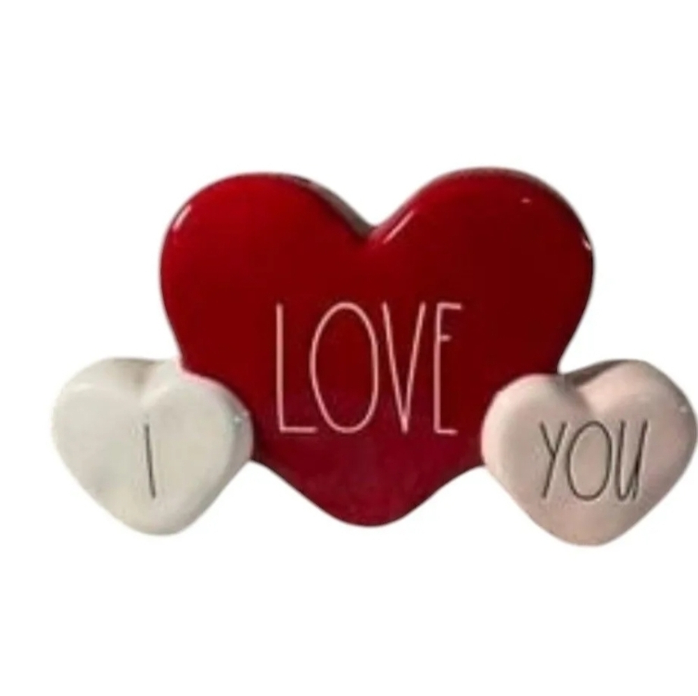 Rae Dunn I Love You 3 Hearts Valentine's Ceramic Decor